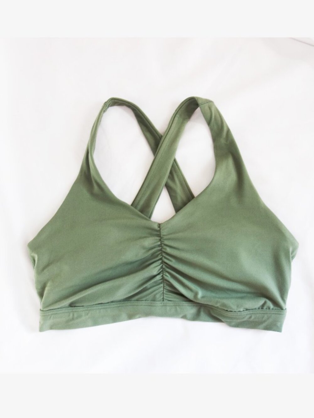 OFFLINE by Aerie AE Real Me Ruched Olive Green Crossback Sports Bra (XL) NWOT!